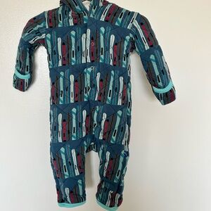 Kickee Pants Ski print Quilted Hoodie Coverall, size 0-3 months